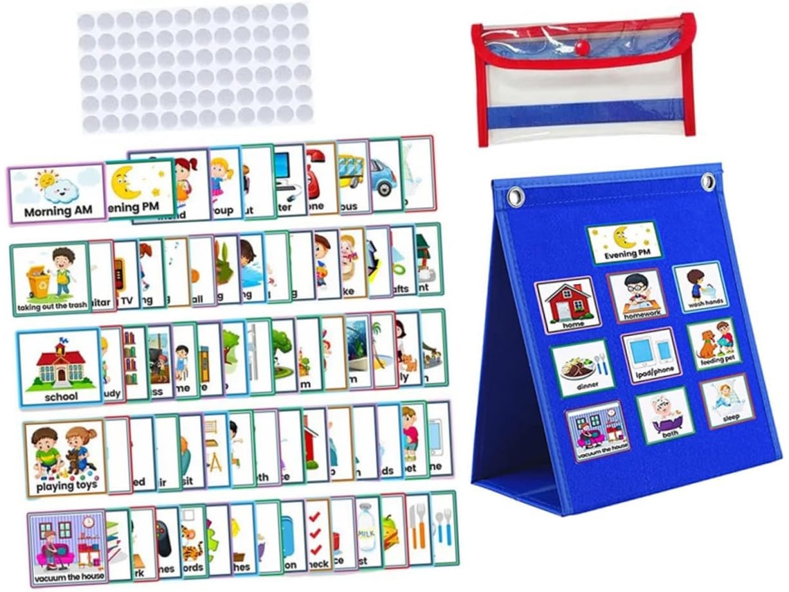 Horario Visual 2 En 1 Para Niños Y Niñas, Con Soporte Triangular Plegable.