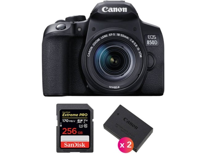 Kit Cámara Réflex CANON EOS 850D + EF-S 18-55mm f/4-5.6 IS STM + SanDisk 256GB + 2 LP-E17