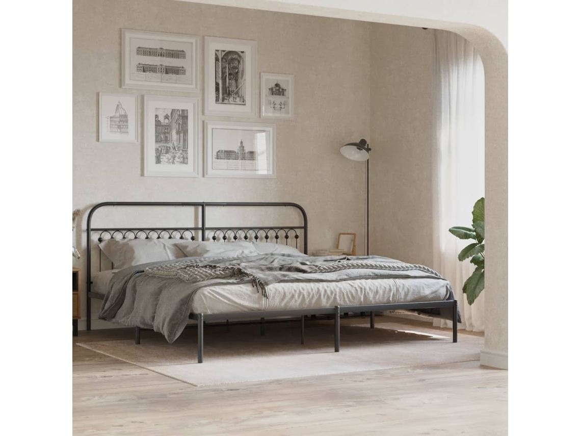 Estructura Cama Sin Colchón Con Cabecero Metal Negro 193x203 Cm