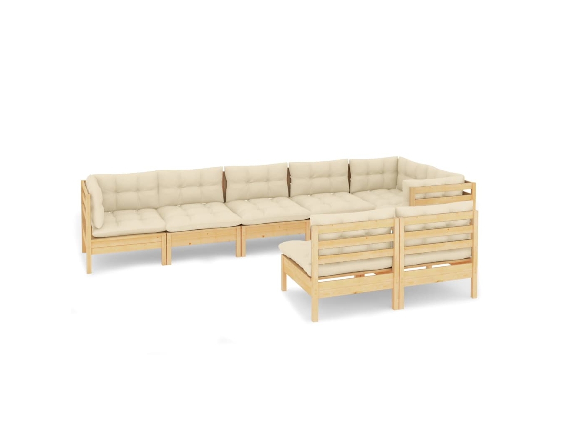 Maison Exclusive - Muebles De Jardín 8 Pzas Y Cojines Madera Maciza De Pino Crema