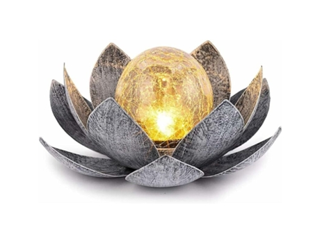 Lámpara solar LED con forma de loto, bola de cristal agrietada, decoración de jardín, linterna solar de metal, lámpara de mesa para exteriores con ...