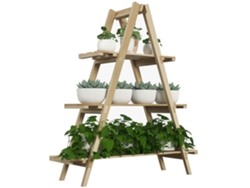 Soporte plegable de madera para plantas, 3 niveles, Estructura A, 100x36x112 cm, Natural