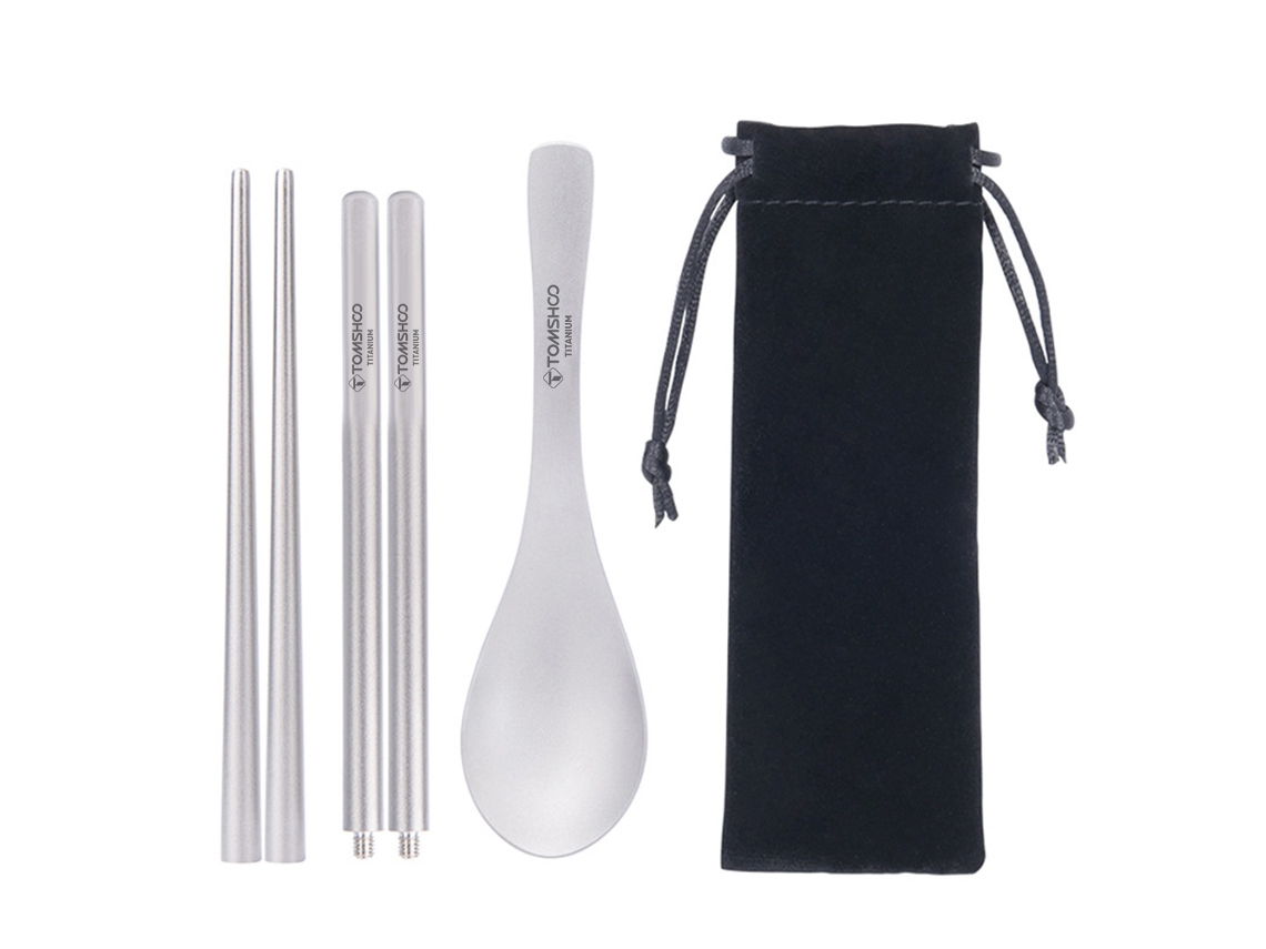 Juego De Cuchara Y Palillos De Titanio Reutilizables, Antideslizantes Y Portátiles Para Acampar.