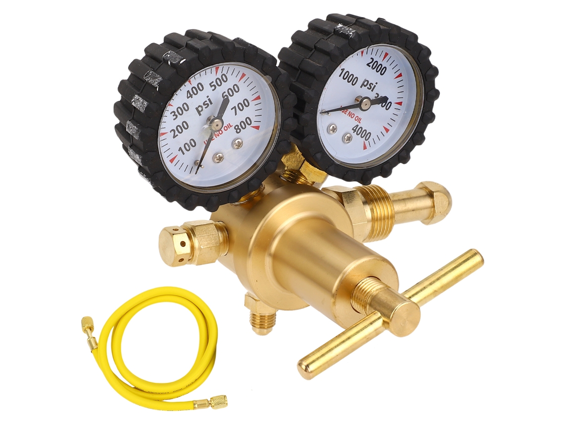Kit Regulador De Nitrógeno De 0 A 800 Psi Para Sistemas Hvac Con Manguera De 60 Pulgadas, Conexión Cga580 Y Salida Abocinada De 1/4 De Pulgada.