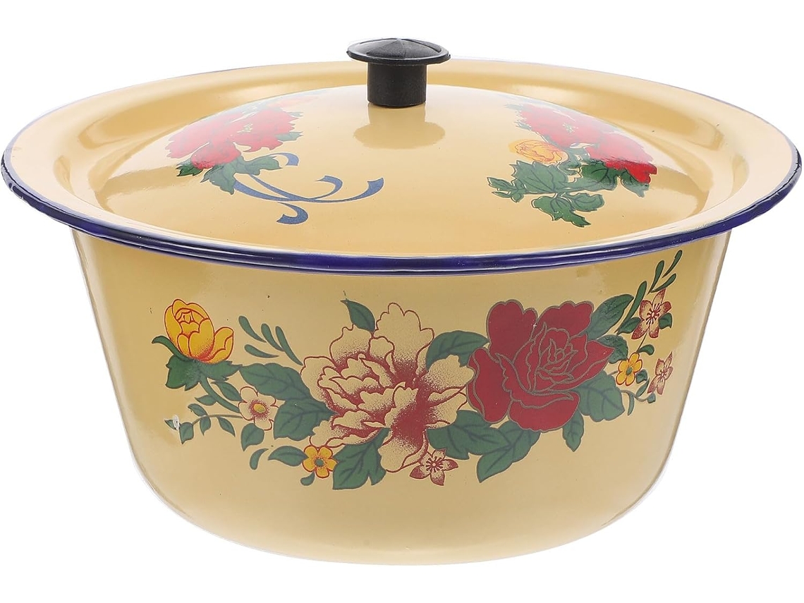 Bol esmaltado vintage, bol práctico para mezclar ingredientes en la cocina con tapa 0