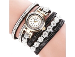 Reloj De Pulsera Multicapa Para Mujer Ccq Con Diamantes De Imitación, Movimiento De Cuarzo De Aleación, Color Negro.