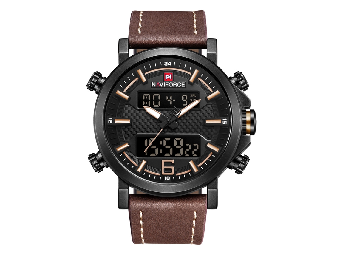 Reloj Electrónico Impermeable Para Hombre Naviforce Con Correa De Pu Y Calendario.