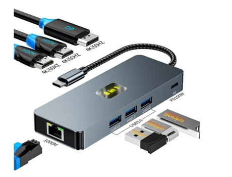 Estación de acoplamiento para computadora portátil, monitor dual 4K a 60 Hz, concentrador USB C 8 en 1 con HDMI dual, Displayport, LAN Ethernet de ...