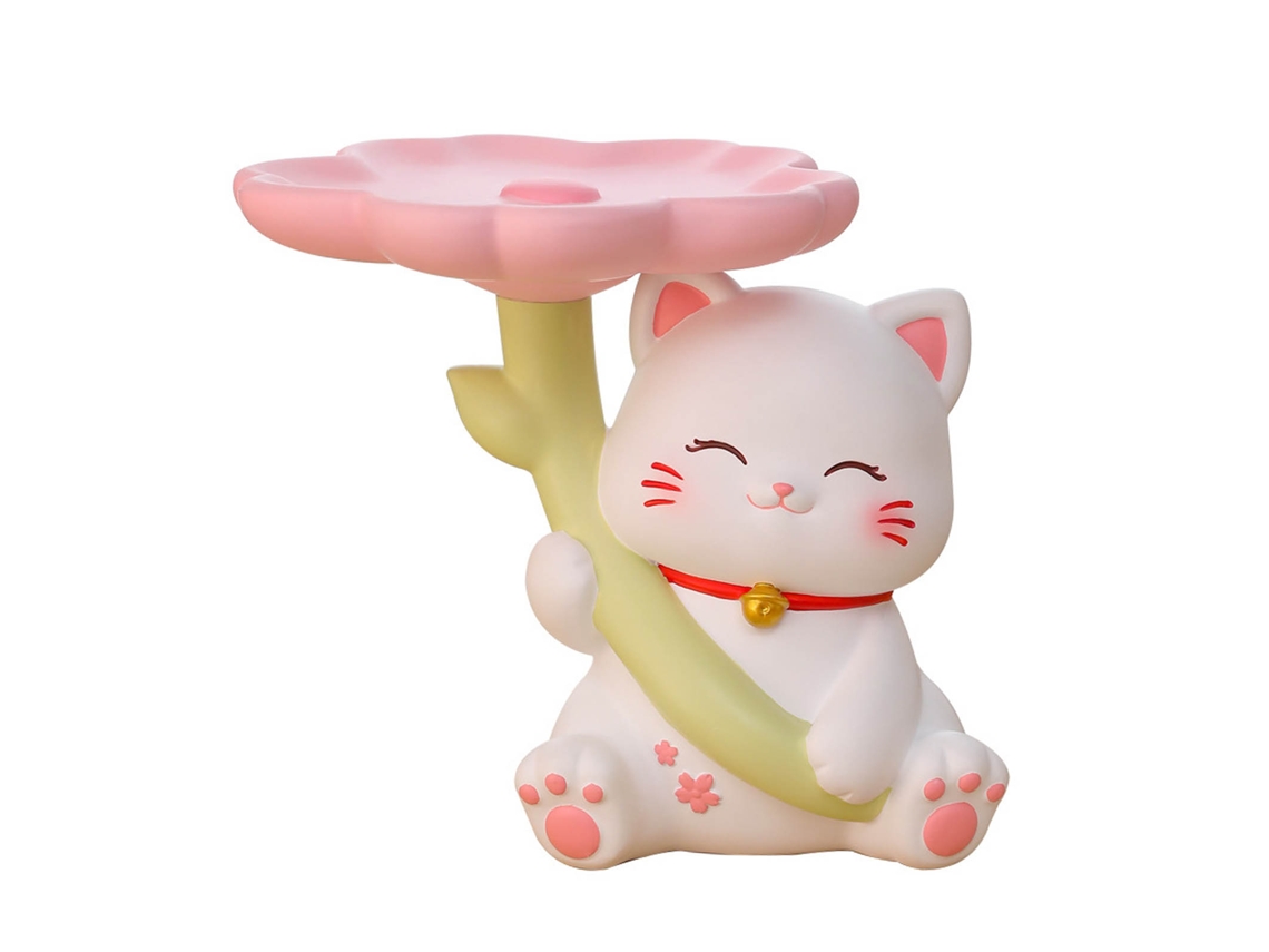 Bandeja De Almacenamiento Con Estatua De Gato De Resina, Base Estable, Decoración Para Mesa De Entrada.
