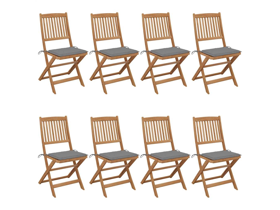 Sillas de jardín plegables DKD HOME DECOR de 8 piezas con cojines de acacia maciza