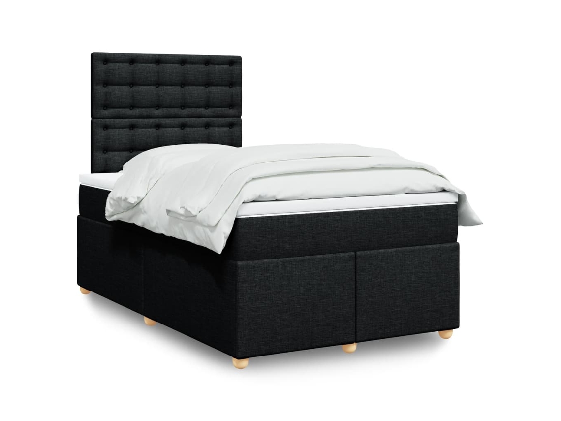 Cama Box Spring Con Colchón Tela Negro 120x190 Cm
