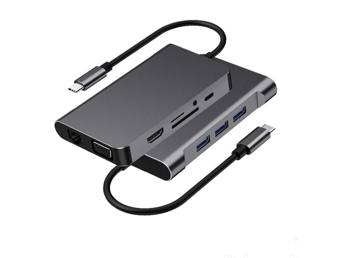 Adaptador HDMI a concentrador USB C Estación de acoplamiento Adaptador multipuerto concentrador USB C 10 en 1 con Gigabit Ethernet Vga Hdmi 3 USB Yizhood