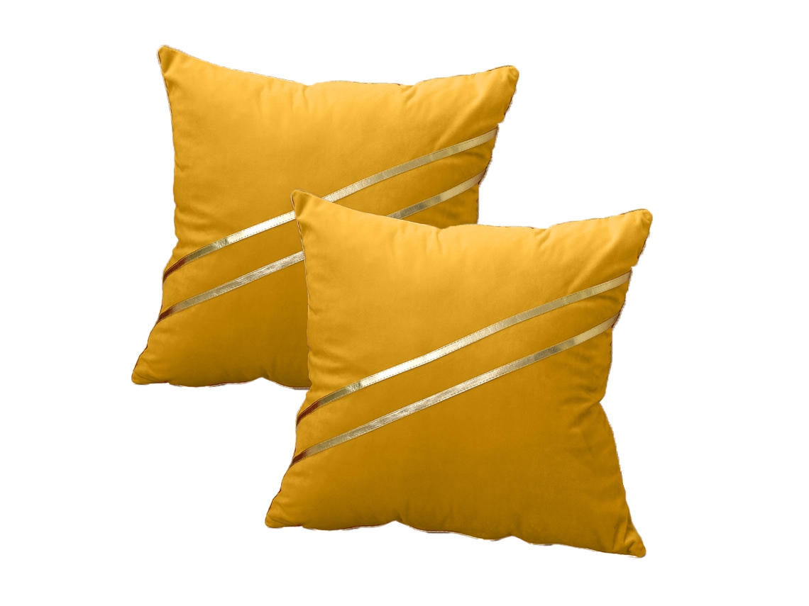 Funda De Almohada De Terciopelo Con Rayas De Cuero Dorado, 45,7 X 45,7 Cm