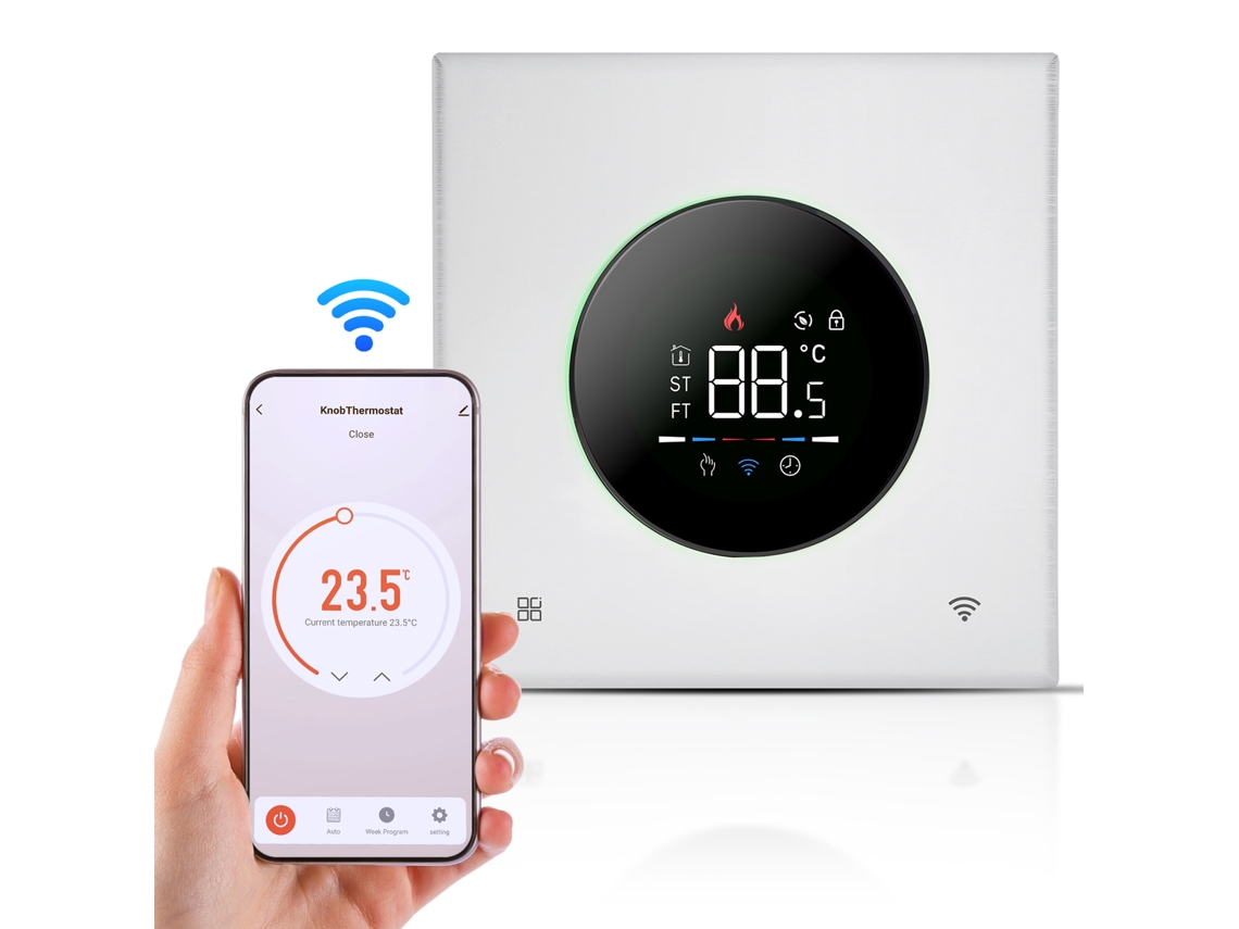 Termostato Inteligente Wifi Con Control Por Aplicación/voz, Modo 5+1+1, Pantalla Táctil Y Protección Infantil.
