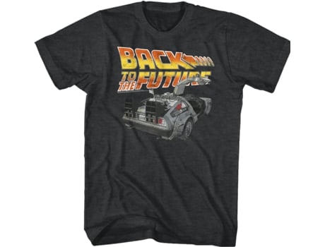 Camiseta Unisexo DEEPSTONE Distressed Delorean Back to the Future brezo negro (XL)