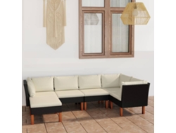Conjunto de jardín de 6 piezas con cojines, mimbre sintético negro, DKD Home Decor