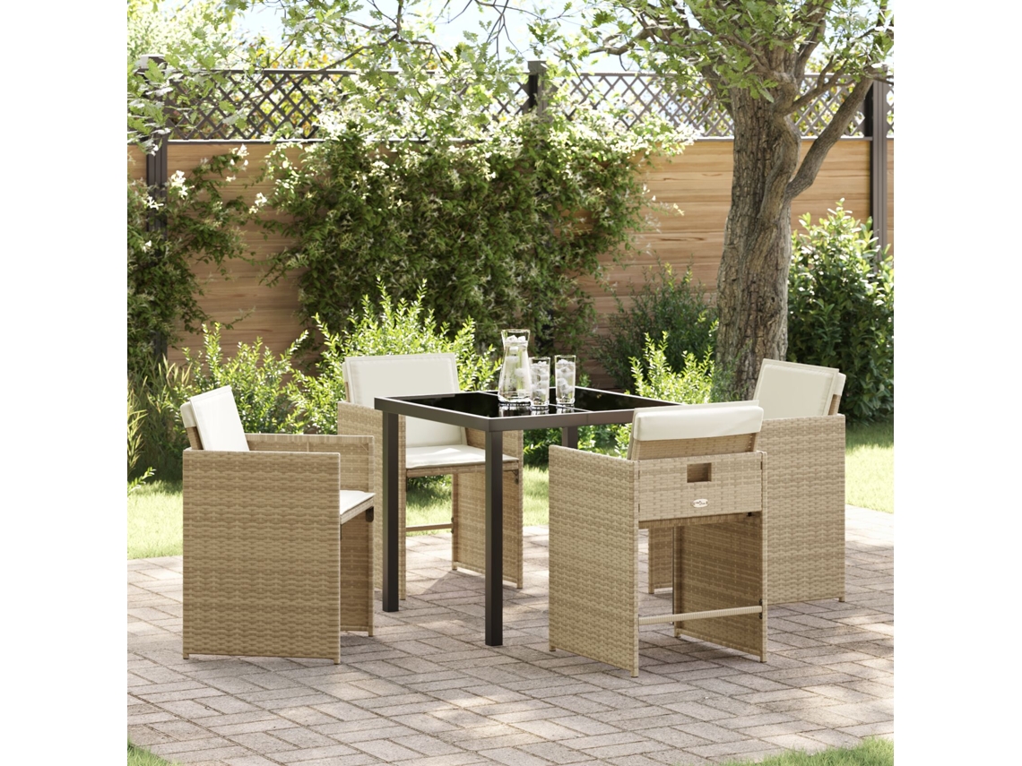 Juego de comedor de jardín de 5 piezas con cojines, ratán beige y poliéster Wsd648982 Lovely Home