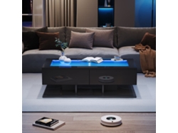 Mesa De Centro 100x50x35 Cm - Sofá Con Led, Con Cajones Y Cristal - Negro