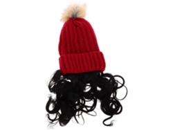 Gorro De Inverno Tricotado Para Mulheres Com Peruca Longa E Aplique Para Diversão No Natal E Ano Novo.