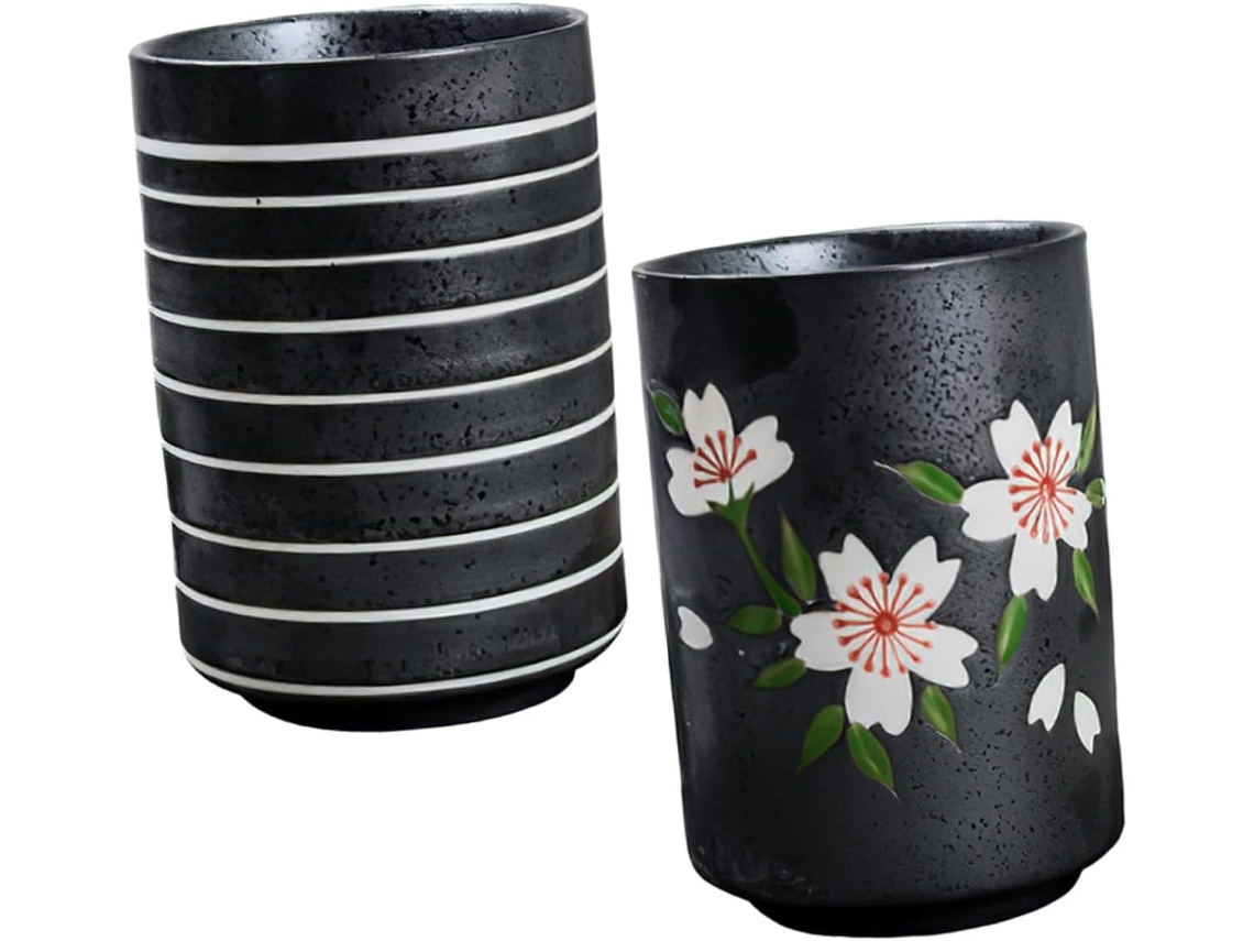 Juego 2 Tazas Cerámica Retro, 300 Estilo Japonés, Vaso Agua Vintage, Diseño Asa, Para Cocina Sala