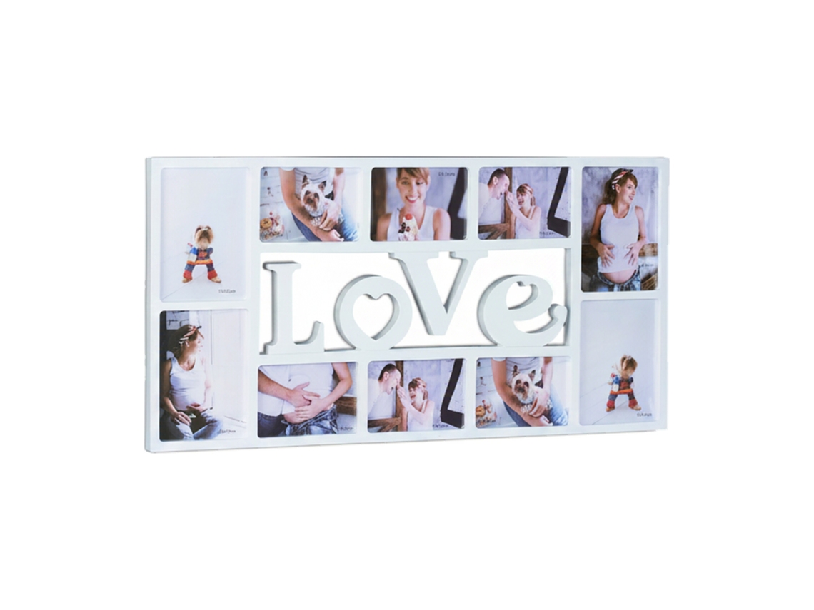 Relaxdays Marco De Fotos Múltiple Love Para 10 Fotografías, Plástico, Blanco, 36.5x72x2 Cm