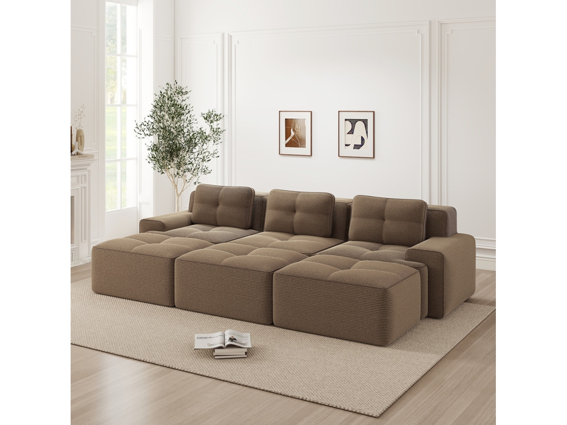 Sofá Modular Esquinero De Pana 3 Plazas Con Cama Y Otomanas