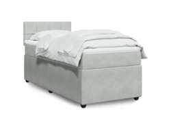 Cama Box Spring Con Colchón Terciopelo Gris Claro 100x200 Cm