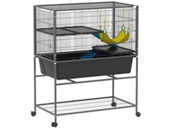 Gaiola 3 Andares Rampas Antiderrapantes Portas Largas Rodas Freio Cinza 88x48x102