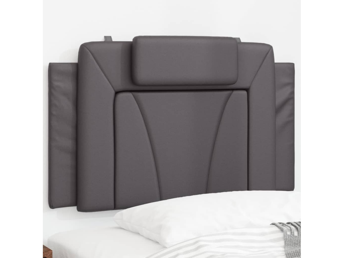 Cabecero De Cama Acolchado Cuero Sintético Gris 90 Cm