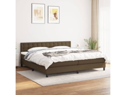 Cama Box Spring Con Colchón Tela Marrón Oscuro 200x200 Cm