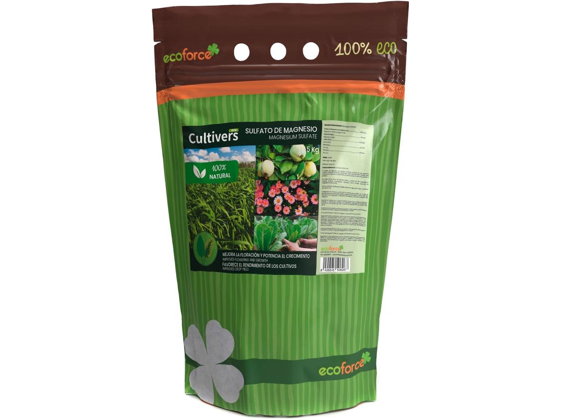 CULTIVERS Sulfato de Magnesio 5 kg Abono Universal ecológico 100% Natural. Favorece el Crecimiento de Cultivos, Jardines y Plantas de Interior