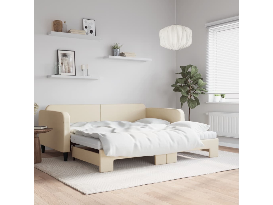 Sofá Cama Nido Con Colchón Tela Crema 100x200 Cm