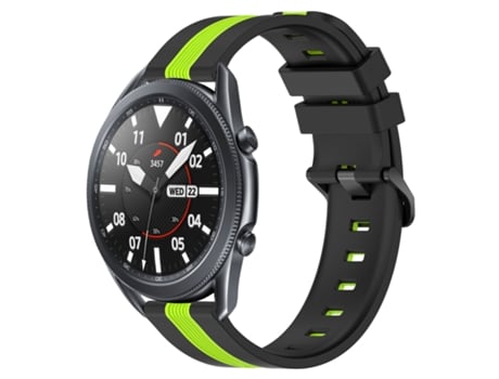 Correa de reloj inteligente para Samsung Galaxy Watch3 45 mm 22 mm Correa de reloj de silicona vertical de dos colores (negro + verde lima)