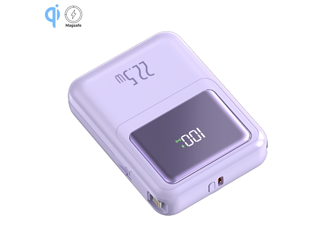 Powerbank 10.000mah Con Carga Rápida Pd22,5w Y Carga Inalámbrica De 15w. Cables Usb-c Y Lightning Integrados. Pantalla Led De Carga.