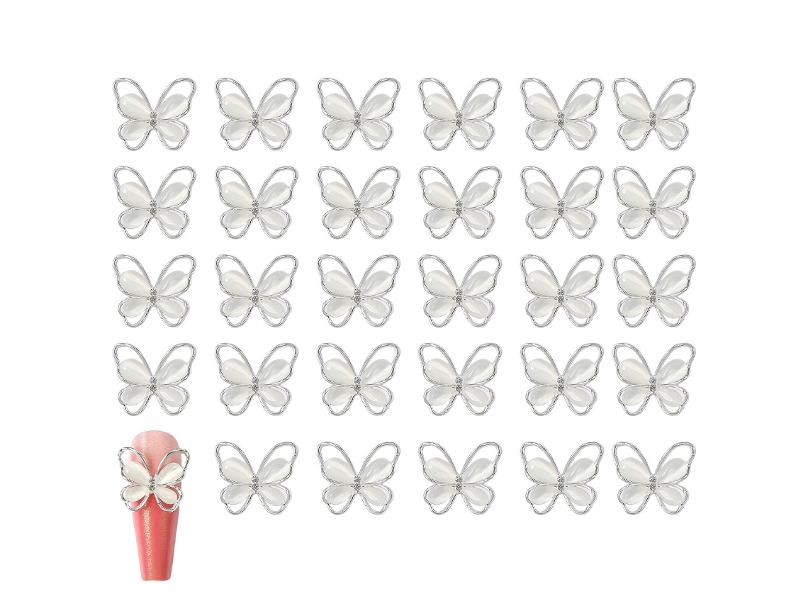 30 piezas de adornos de mariposa 3D para uñas, apliques de aleación para decoración de uñas acrílicas Kofihety