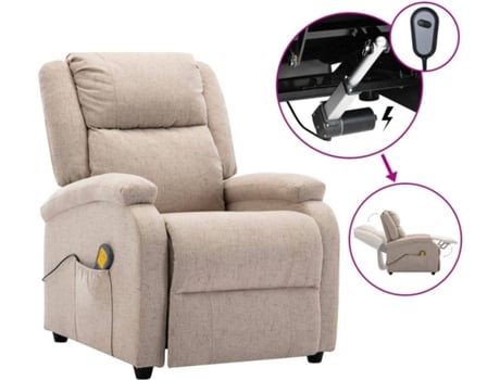 Vidaxl De Masaje y reclinable ajustable asiento oficina mueble elevable tela crema color