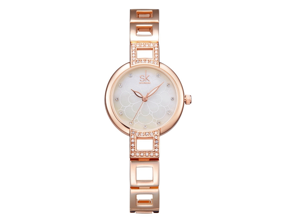 Reloj De Cuarzo Para Mujer Con Correa De Aleación Y Diamantes De Imitación, Resistente Al Agua Hasta 3 Atm (dorado).