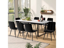 Mesa De Comedor Telescópica, 140/180x80x75cm, Patas De Metal Y Patas De Tubo Cuadrado (tapa Moderna De Mdf Blanco Con Estampado De Mármol)