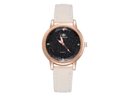 Reloj De Pulsera Moderno Para Mujer De Piel Sintética Con Esfera Redonda Y Movimiento De Cuarzo Blanco.