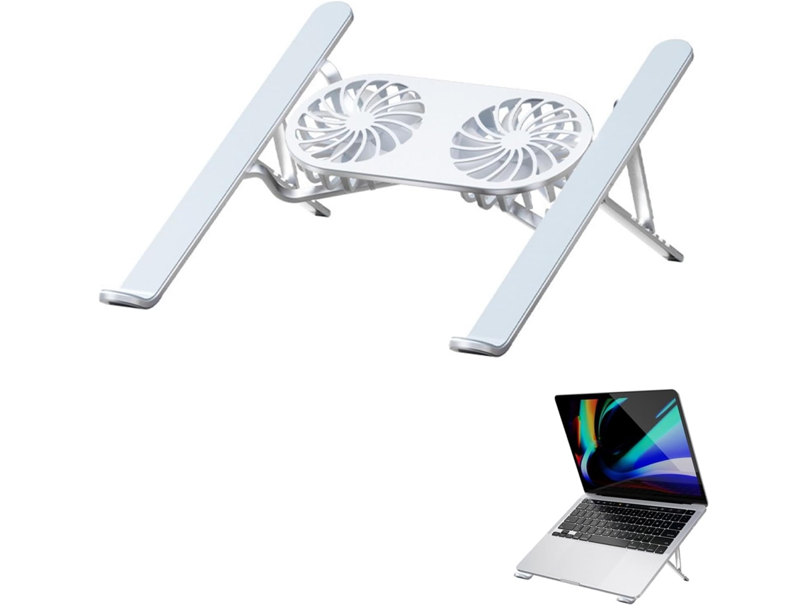 Enfriador Notebook Plegable, 2 Ventiladores Silenciosos, Altura Ajustable, Led, 10-15.6"