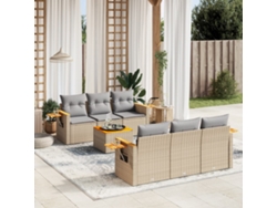Conjunto de 7 sofás de jardín con cojines de mimbre beige de Dkd Home Decor