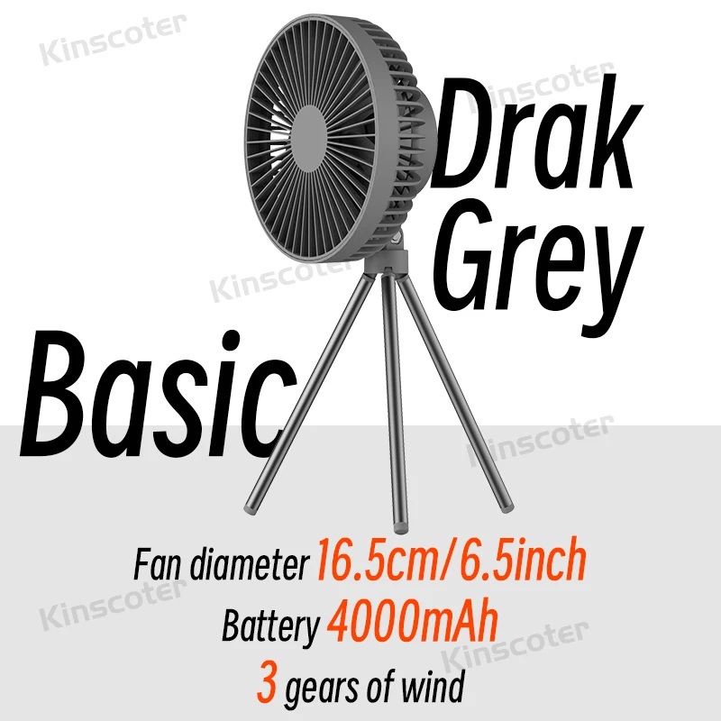 Ventilador De Camping (versión Básica Gris), Ventilador Circulador Portátil De Escritorio Recargable Con Iluminación Led.
