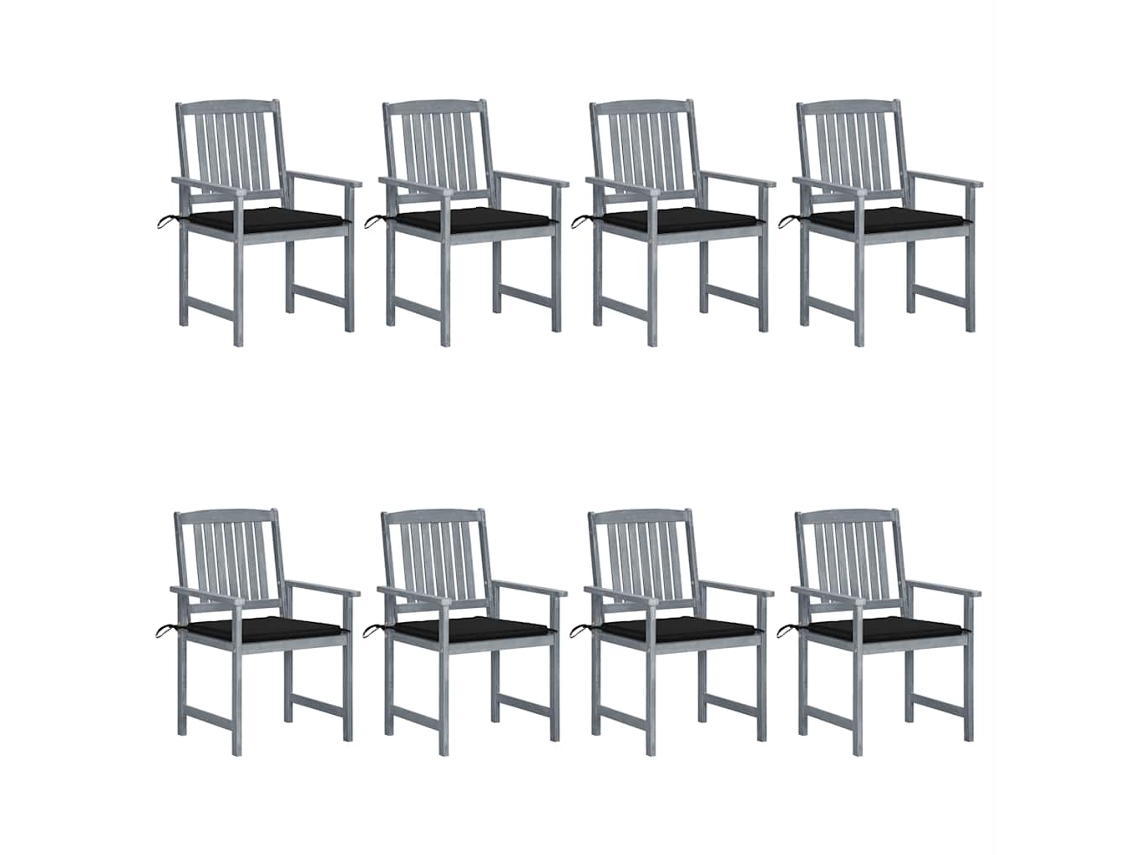 Sillas de jardín DKD Home Decor de 8 piezas con cojines, acacia maciza, gris