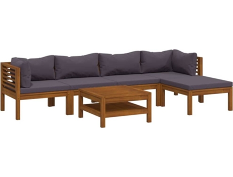 vidaXL Muebles de jardín 6 pzas cojines madera maciza de acacia