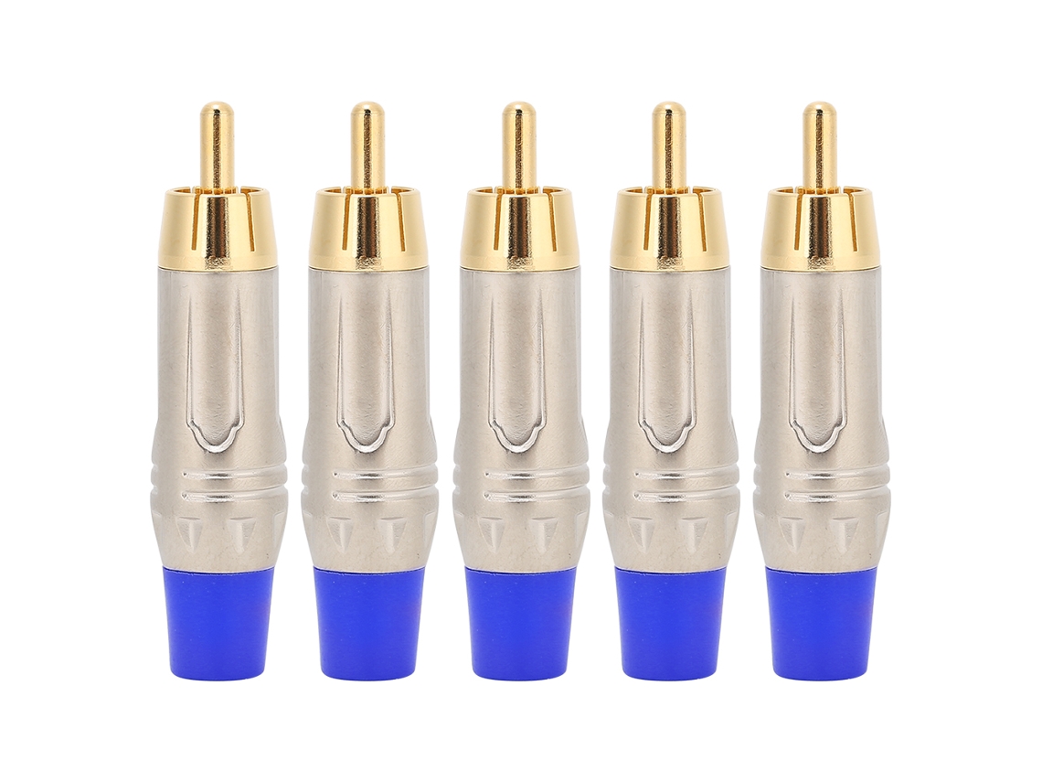 5 Conectores De Audio Rca Macho Chapados En Oro Con Carcasa De Aleación De Zinc Azul Para Diferentes Aplicações E Usos