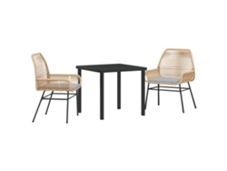Conjunto de comedor de jardín Vidaxl de 3 piezas con cojines, marrón, mimbre, poliéster
