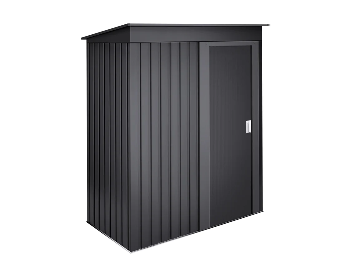 Abrigo Metálico de Jardín WASABI Antracita 1,39m2 - 86x162x181cm - Puerta Corredera - Techo Inclinado