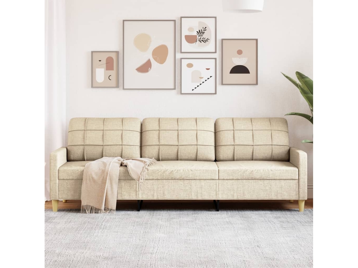 Sofá De 3 Plazas De Tela Color Crema 210 Cm