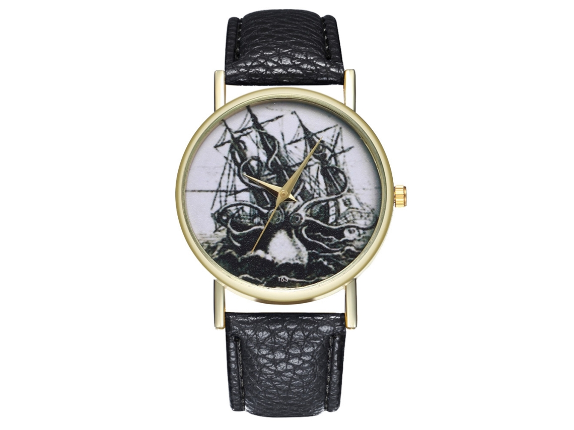 Reloj De Pulsera Para Hombre De Cuero Pu Vintage Simple Moda De Quartzo T63-a Negro