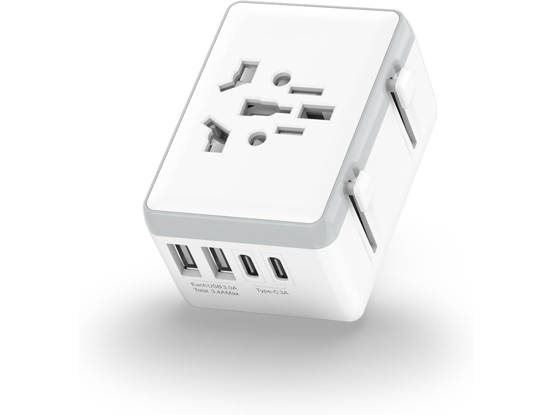 Adaptador de viaje universal Adaptador de enchufe mundial con 2 puertos USB C y 2 puertos USB a cargador internacional esencial MAOYI
